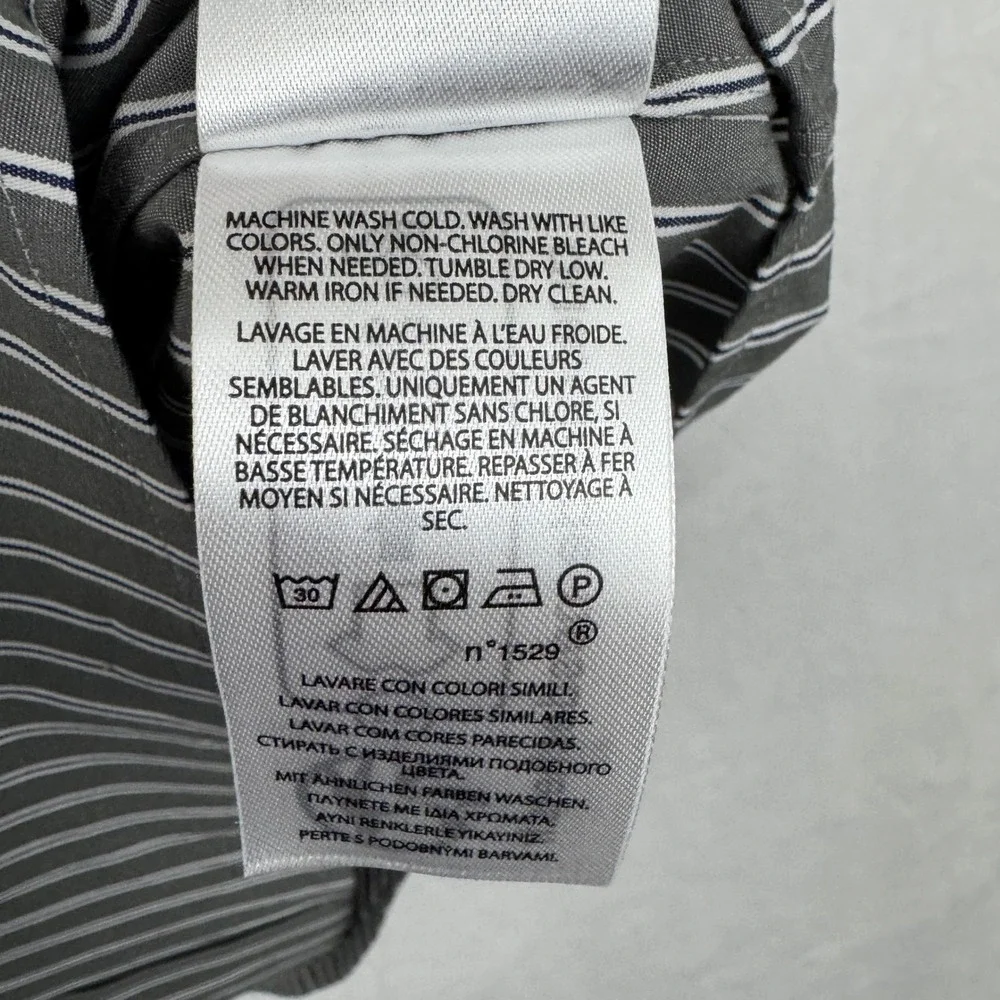 Polo Ralph Lauren Mens XXL Grey White Striped Button Down Shirt Classic Fit Long